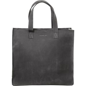 BERDINE | Grote leren shopper met rits | off-zwart, antraciet | grote leren tas met binnenvak, schoudertas, tote bag | modern minimalistisch esthetisch casual elegant eenvoudig