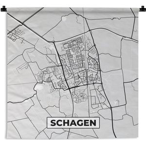 Wandkleed - Wanddoek - Plattegrond - Schagen - Stadskaart - Kaart - 90x90 cm - Wandtapijt