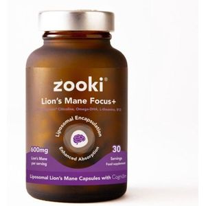Zooki Liposomale Lion’s Mane Capsules 60 stuks - Focus+ 150 mcg vitamine B12 - L-Theanine - Cognizin Citicoline - Omega 3 DHA