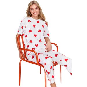 Trendyol Witte Hartgebreide Pyjamaset Van 100% Katoen Thmss24Pt00336