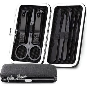 Mrs. Jones Professionele nagelverzorgingsset - Kleine manicure set voor voet en vingernagels - In stoffen etui - Voor dames en heren - Zwart .