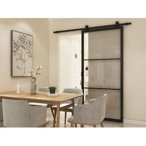 Barnwoodweb Schuifdeur staal en glas 3 vaks helder glas 100x235 - Complete set - Inclusief schuifdeursysteem en deurgreep