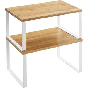 Kruidenrekken - KeukenKruiden Duos - Set van 2 Uitbreidbare en Stapelbare Kruidenrekken met Metaal en Bamboe - Elegante Keukenplanken voor Organisatie en Stijl!