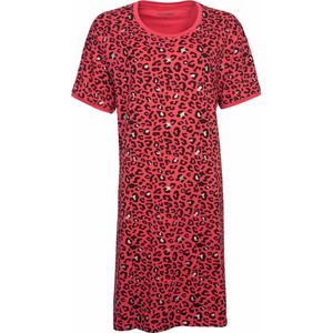 Irresistible Dames Nachthemd - Katoen - Panterprint - Rood - Maat XXL