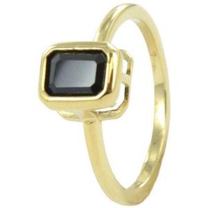 Silventi 9SIL-21270 Zilveren Ring - Dames - Zwart Spinel - Baquette Geslepen -7 x 8 mm - Maat 52 - Gold Plated (Verguld / Goud op Zilver)