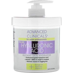 Advanced Clinicals, Hyaluronic Acid, Instant Skin Hydrator -Hyaluronzuur - Hyaluronserum - Met Vitamine E & Plantenextracten - Gezichtscrème - Intensief Hydraterend - Herstellend - Kalmerend - 454 g