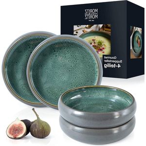 Aardewerk soepborden - 4 stuks - 19 cm - kom van steengoed voor soep, pasta, salade - muesli