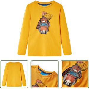 vidaXL Langmouwig - Kinderhemd - Kindershirt met lange mouwen 104 okerkleurig - Meisjes Hemd - Jongens Hemd - Oker Kleurtjes