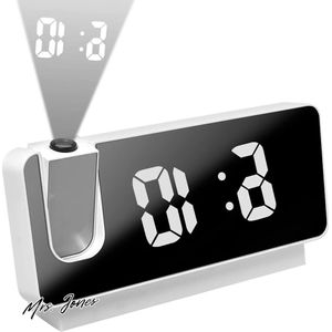 Mrs. Jones Projectiewekker radiowekker digitale wekker met projectie 180 graden draagbare wekker digitaal met groot 73 inch led-display USB digitale wekker temperatuurweergave .