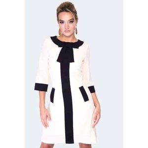 Voodoo Vixen - 60s constrast stripe ivory Korte jurk - M - Creme