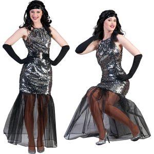 Funny Fashion - Jaren 20 Danseressen Kostuum - Zilveren Theater Diva - Vrouw - Zilver - Maat 40-42 - Carnavalskleding - Verkleedkleding