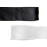 Satijn sierlint pakket - zwart/wit - 2,5 cm x 25 meter - Hobby/decoratie/knutselen