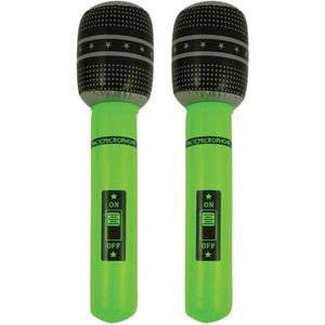 Set van 2x stuks opblaasbare microfoon neon groen 40 cm - Speelgoed microfoon - Popster verkleed accessoire - Feestartikelen