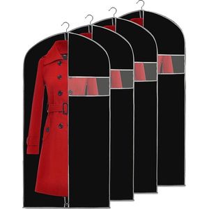Kledingtassen, Ademend 152,4 cm (4 stuks) jurk tassen jas pak kleding tassen cover voor opslag met helder venster stofdicht kleding beschermer voor pak, jas, jas, jurk kast opslag zwart