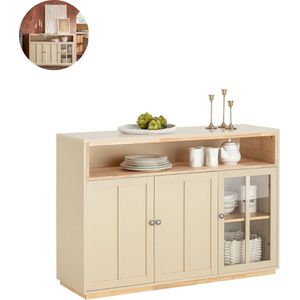 Keukeneiland - Verplaatsbaar - Keukenkast - Dressoir - Organizer - Kasten - Houten Werkblad - Beige