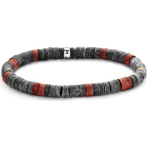 Frank 1967  7FB-0433 natuurstenen armband - stretch - grijs / rood