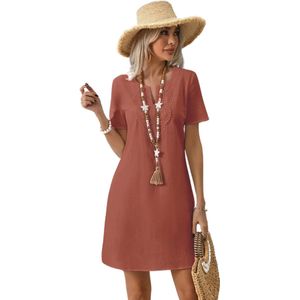 Nivard Zomerjurk Dames - Zomerjurken - Volwassen - Jurk - Ibiza Stijl - Sundress - Lichtrood - Maat M