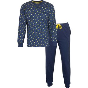 MEQ Heren Pyjama - Pyjama Set - 100% Gekamde Katoen - Donkerblauw - Maat L