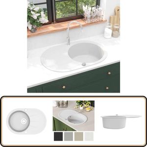 vidaXL Gootsteen Enkel Graniet Wit - Omkeerbaar - 77x49cm Keukengerei - Granieten Gootsteen - Gootsteen - Spoelbak - Keukenrenovatie