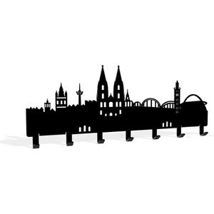 Keulen Skyline sleutelbord van staal, sleutelrek en houder voor sleutels, jassen, handdoeken, handdoekhouder, haakplank (Keulen, zwart)