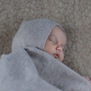 Wollen Strikmuts Baby Gebreid - Merinowol - Garlic 62/68