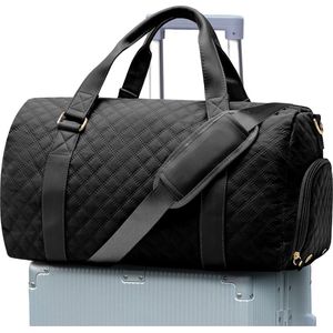 Reistas voor dames, sporttas, handbagage, tas, weekendtas met trolleyhoes, schoenenvak, waterdichte reistas, duffle bag, fitnesstas, trainingstas voor vrouwen, ziekentas voor reizen, gym, -Zwart