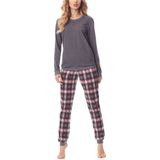 Merry Style - MS-MS10-168-PJ - Dames Pyjama - Donker Gemêleerd/Bordeaux - Katoen - Lange Mouwen - Lange Broek met Zakken