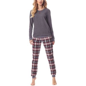 Merry Style - MS-MS10-168-PJ - Dames Pyjama - Donker Gemêleerd/Bordeaux - Katoen - Lange Mouwen - Lange Broek met Zakken
