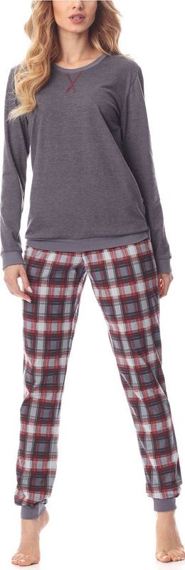 Merry Style - MS-MS10-168-PJ - Dames Pyjama - Donker Gemêleerd/Bordeaux - Katoen - Lange Mouwen - Lange Broek met Zakken