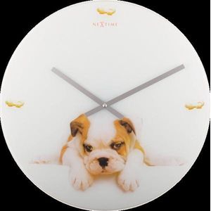 NeXtime Puppy  - Klok - Rond - Glas - Ø43 cm - Wit/Bruin
