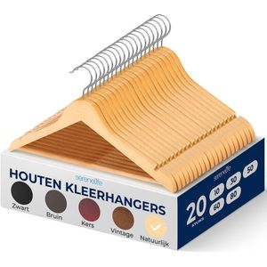 SereneLife Kleerhangers, Houten Hangers, Ruimtebesparende Zware Kledinghanger Set, 360 Graden Draaibare Metalen Haak, voor Jassen, Broeken, Jurken, 20 Stuks