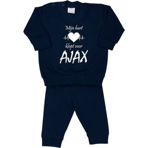 La Petite Couronne Pyjama 2-Delig ""Mijn hart klopt voor AJAX"" Unisex Katoen Zwart/wit Maat 68/74
