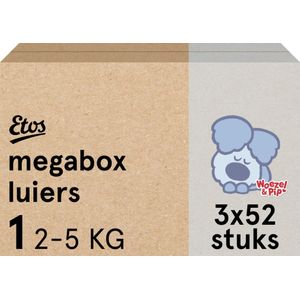 Etos Woezel & Pip Luiers - Maat 1 - 2 tot 5kg - 156 stuks (3 x 52 stuks)