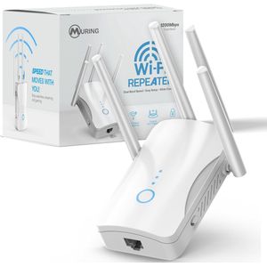 Muring WiFi Versterker met stopcontact - Dual Band 2.4 GHz & 5 GHz – 1200 Mbps - WiFi 5 - WiFi Repeater - WiFi Booster - WiFi Extender - Wit