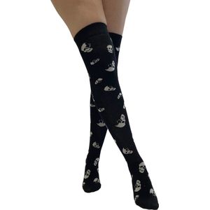 Pamela Mann - All Over Skulls Overknee sokken - Zwart