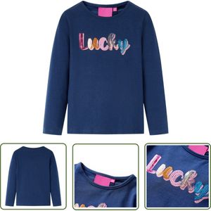 vidaXL Langmouwig Hemd - Kinderhemd - Kindershirt met lange mouwen 116 marineblauw - Meisjeshemd - Jongenshemd - Blauwe Kinderkledij