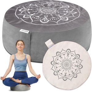 Meditatiekussen met extra fluwelen hoes - grote traditionele Tibetaanse meditatie yoga vloerkussen kussen kussen Zafu gevuld met boekweitdoppen geweldig cadeau voor vrouwen (rustig grijs en . floor pillow