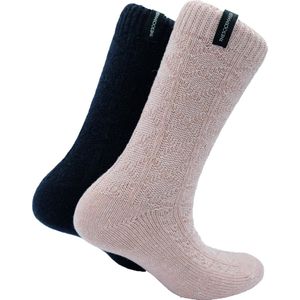 The Sockmaker sokken dames 36-41 - 2-pack Wool Boot - duurzaam - Tea Pink and Navy
