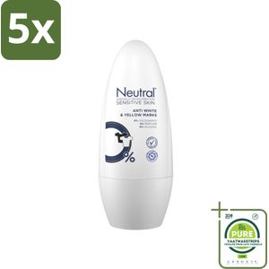 5 x Neutral - Deodorant Roller - Gevoelige Huid - Tegen Witte & Gele Vlekken - 0% Parfum, Kleurstof & Alcohol - 50 ml - Grootverpakking - Deodorant - Antitranspirant - Gevoelige Huid - Parfumvrij - Kleurstofvrij