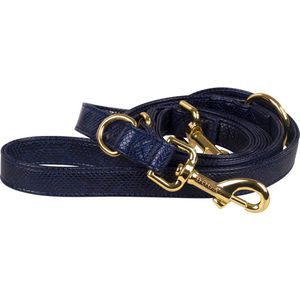DOGA Hondenriem - Uitlaatriem - Royal Blue - Blauw - Goud - Verstelbare riem - Lange lijn - Vegan leer - 200 cm - maat S - bijpassende halsband en dispenser mogelijk