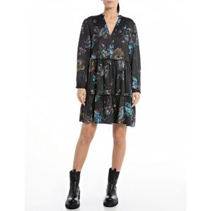 Replay - W9303A.000.74066 - Korte Jurk - Veelkleurig - Lange Mouwen