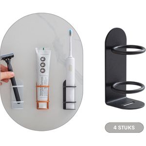 Elektrische tandenborstelhouder of Tandpasta houder - 4 Stuks - Zwart - Badkamer accessoire - Zonder boren - Geschikt voor Oral-B & Philips sonicare - Toothbrush holder