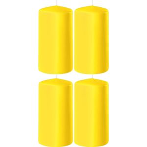 4x Gele cilinderkaarsen/stompkaarsen 6 x 8 cm 27 branduren - Geurloze kaarsen geel - Woondecoraties