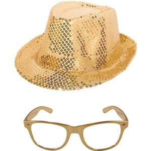 Folat party carnaval gouden verkleed hoedje en metallic gouden feestbril