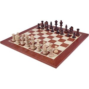 ChessRegion - Schaakbord Mahonie/Plataan - 44X44cm - Inclusief Verzwaarde Schaakstukken