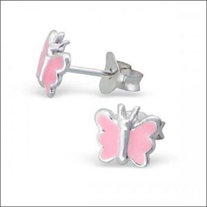 Aramat jewels ® - Kinder oorbellen vlinder roze 925 zilver 7mm x 6mm