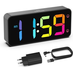 Digitale wekker met groot LED-display, instelbaar volume en helderheid, USB-voeding