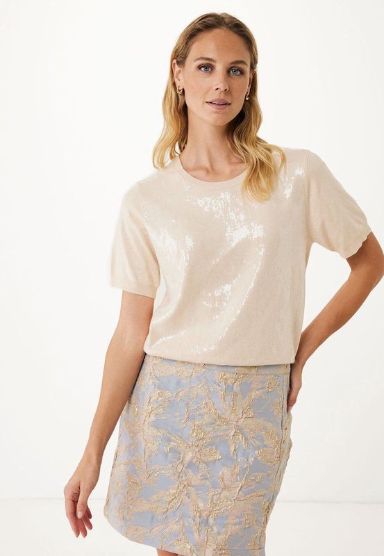 Mexx Sequins Knit Top Light Sand Dames - Maat L