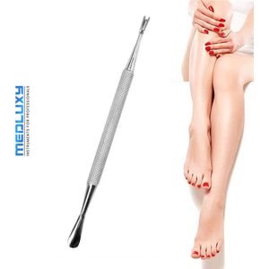 MEDLUXY® Pro - Bokkenpoot & Nagelriemmesje - RVS - totale lengte 13 cm - Pedicure combinatie instrument [cuticle pusher & cleaner]