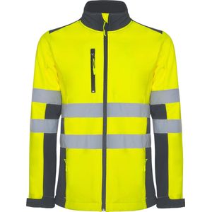 Technisch hoog zichtbaar / High Visability Softshell Jack Geel / Lood Grijs model Antares maat L